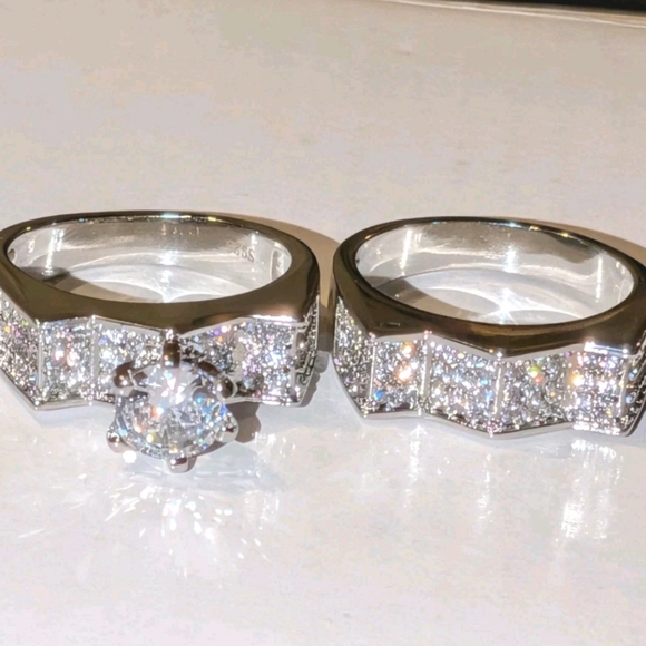 Women's 2pc Solid 925 Sterling Silver Lab Created Diamond Bridal Set SZ 9 - Picture 6 of 17